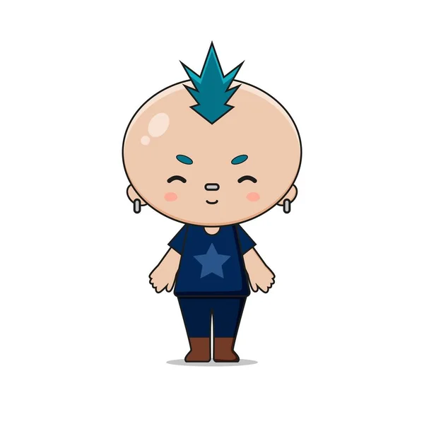 Cute Punk Boy Mascote Personagem Ilustração Projeto Isolado Fundo Branco —  Vetores de Stock
