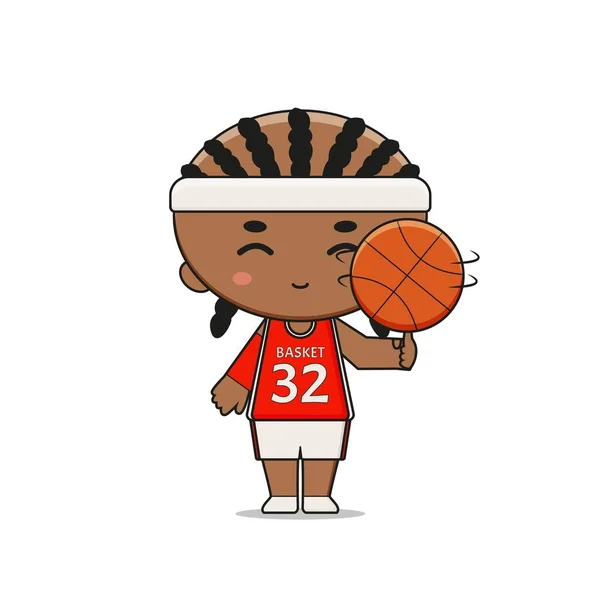 Bonito Jogador Basquete Personagem Com Bola Desenho Isolado Sobre Fundo — Vetor de Stock