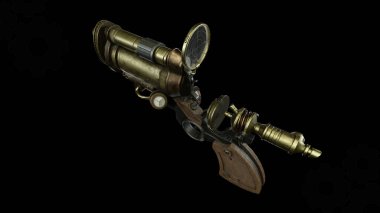 Mikroskop ile Steampunk silahının 3B görüntüsü