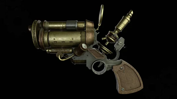 Återgivning Steampunkpistol Med Mikroskop — Stockfoto