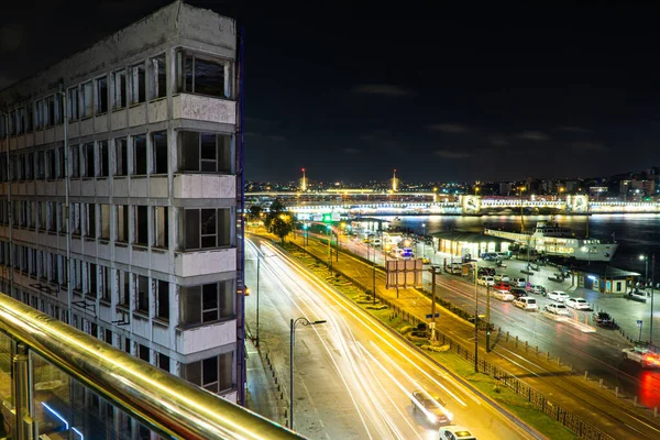 Fordonsljusspår Kennedy Street Istanbul Flygfoto — Stockfoto