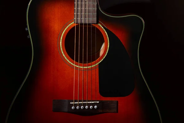 Acoustic Guitar Part Case Strings Black Background — Stock Photo, Image