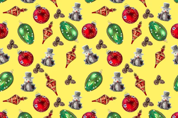 Christmas Seamless Pattern Christmas Toys Yellow Background — Stock Photo, Image