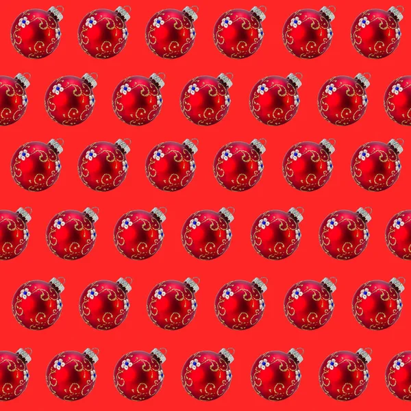Christmas Seamless Pattern Christmas Balls Coral Background — Stock Photo, Image