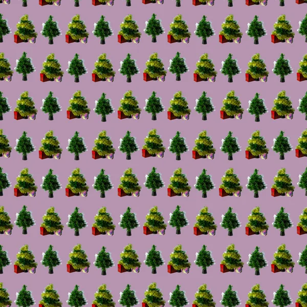 Christmas Seamless Pattern Background Christmas Trees Pink Background — Stock Photo, Image