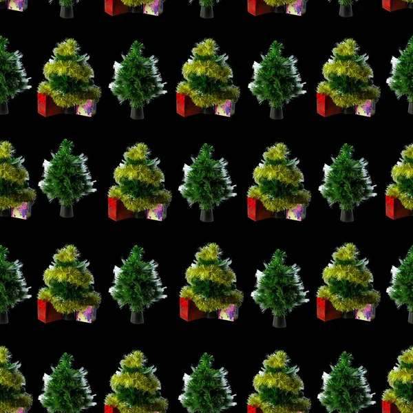 Christmas Seamless Pattern Background Christmas Trees Black Background — Stock Photo, Image