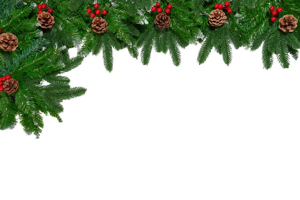 Christmas Winter Holiday Background Border Christmas Tree Branches Decorations Isolated — Stock Photo, Image