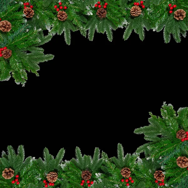 Christmas Winter Holiday Background Border Christmas Tree Branches Decorations Isolated — Stock Photo, Image