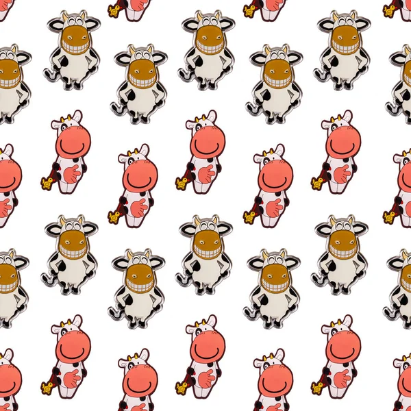 Kerst Naadloos Patroon Grappige Stier Koe Een Witte Achtergrond Landbouwdieren — Stockfoto