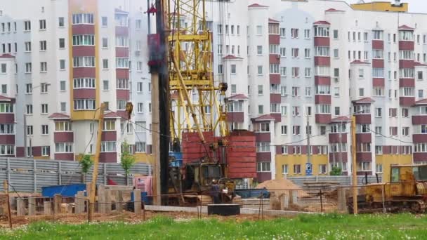 Work Construction Site Koper Hammers Concrete Piles — Stock Video