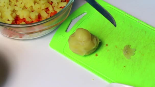 Rus Salatası Sebze Mayonez Bir Kadın Bir Haşlanmış Yumurta Bir — Stok video