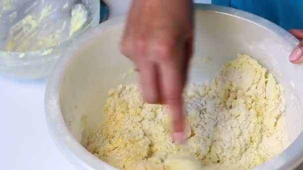 Woman Kneads Dough Make Marble Cake — Stock Video