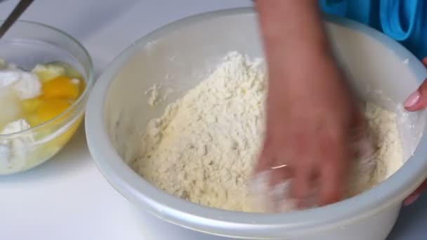 Woman Mixes Ingredients Make Marble Cake Next Table Other Ingredients — Stock Video