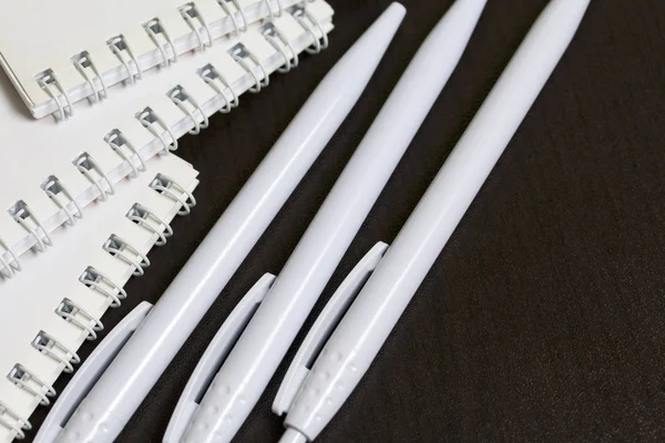 Tampons Ressort Blancs Stylos Bille Pour Notes Croquis Papeterie Pour — Photo