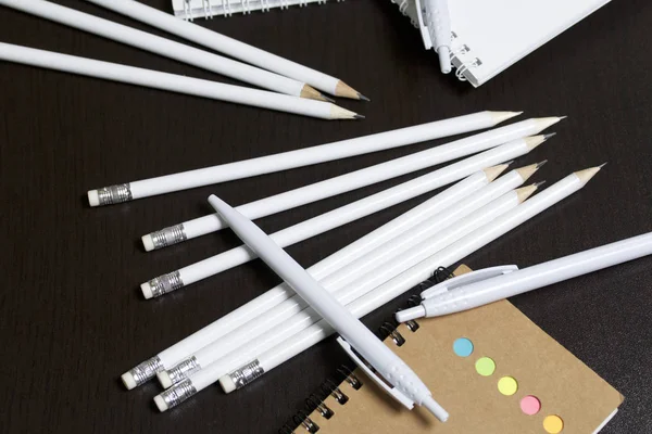 Tampons Ressort Blancs Crayons Simples Stylos Bille Pour Notes Croquis — Photo