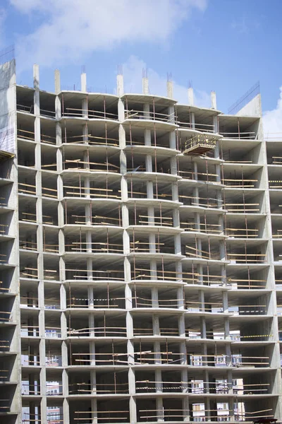 Construction of residential multi-storey buildings. Reinforced concrete frame of the building.