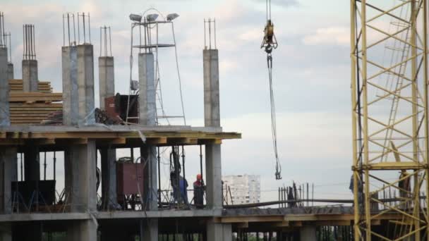 Work Crane Construction Site Reinforced Concrete Frame Building — Stock Video
