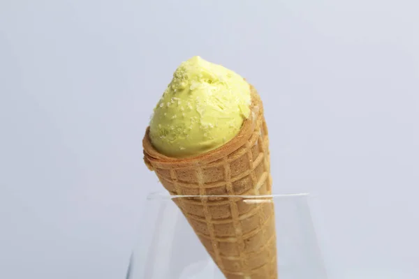 Ice Cream Waffle Horn Standing Glass White Background — Stock Photo, Image