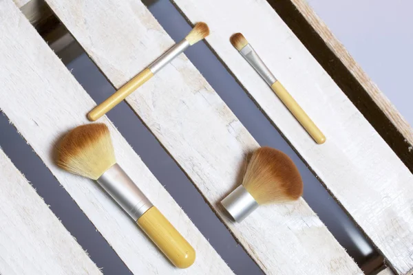 Beleza Dobrar Escovas Para Aplicar Maquiagem Tamanhos Diferentes — Fotografia de Stock