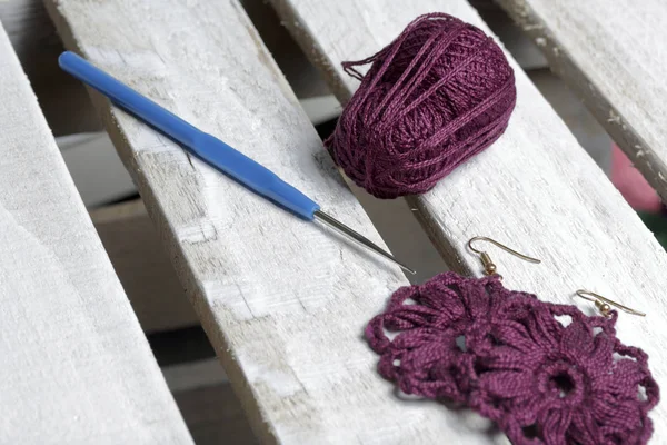 Crochet Jewelry Women Earrings Knitted Entrepreneur Threads Knitting Billets Finished — Stock Photo, Image