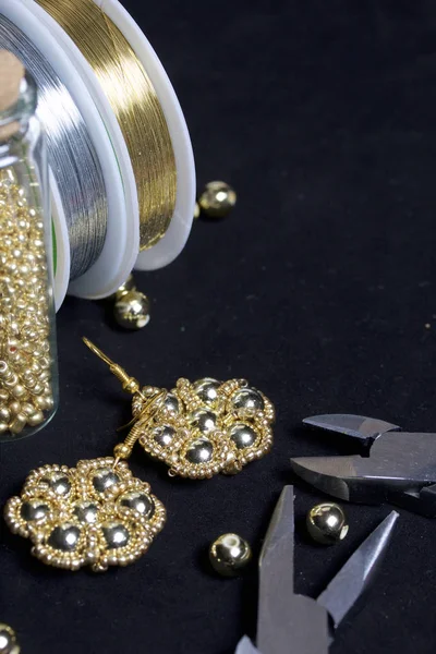 Bead Jewelery Diy Jewelry Necessary Accessories Beads Ready Made Earrings — Stock Photo, Image