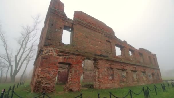 Ruins Old Red Brick Building Everything Shrouded Thick Fog — Stock Video