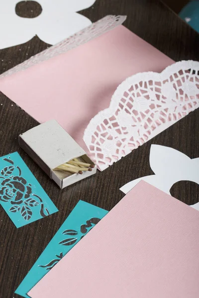 Hacer Tarjetas Felicitación Con Papel Cartón Cinta Adhesiva — Foto de Stock