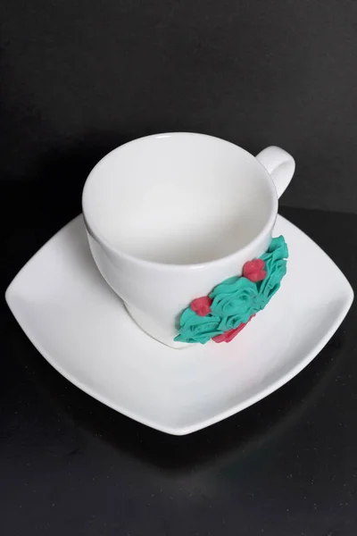 Mug Decorated Flowers Made Polymer Clay Crafts Polymer Clay Mug — Stock Photo, Image