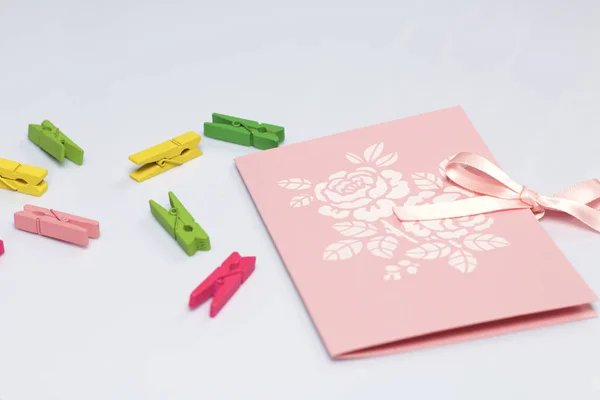 Hacer Una Tarjeta Felicitación Con Papel Cartón Cinta Adhesiva Cerca — Foto de Stock