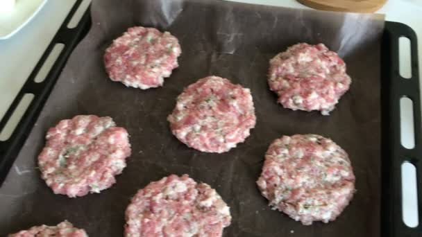 Filetes Carne Picada Con Patatas Huevos Queso Pasos Ingredientes Cocción — Vídeo de stock