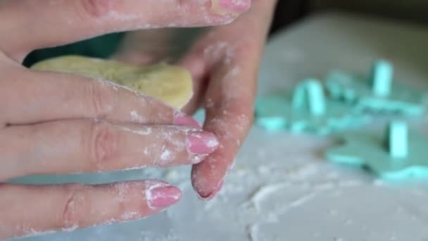 Kobieta Trzyma Ciasto Ciasta Ciasteczka Nadaje Prawidłową Formę — Wideo stockowe