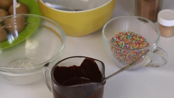 Table Blank Popcake Cake Sticks Nearby Ingredients Making Pop Cake — Stock Video