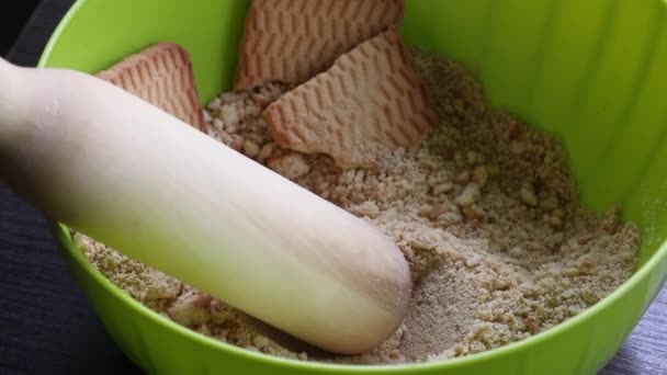 Galletas Rodillo Madera Recipiente Por Hacer Galletas Fritas Base Para — Vídeo de stock