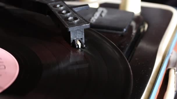 Vinyl Record Spins Player Tracks Visible Pickup Needle Moves Track — Stock Video