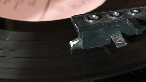 Vinyl Record Spins Player Tracks Visible Pickup Needle Moves Track — Stock Video