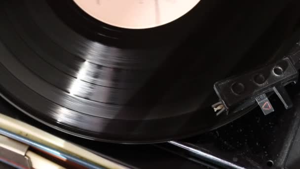 Vinyl Record Spins Player Needle Head Player Moves Track Everything — Stock Video
