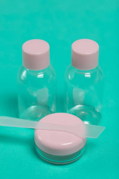 Plastic Fles Voor Cosmetica Van Verschillende Vormen Maten Schep Voor — Stockfoto