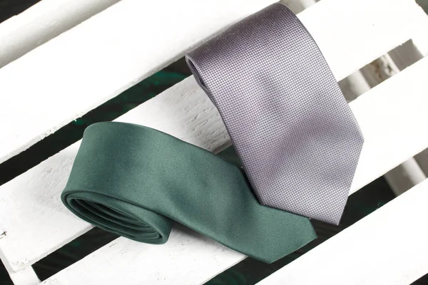 Dos Corbatas Hombre Diferentes Colores Tamaños Para Padre Hijo Objetos —  Fotos de Stock