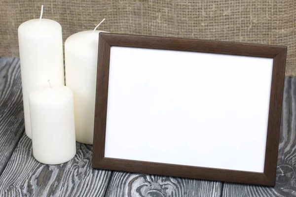 Marco Fotos Madera Con Campo Blanco Para Una Inscripción Una — Foto de Stock