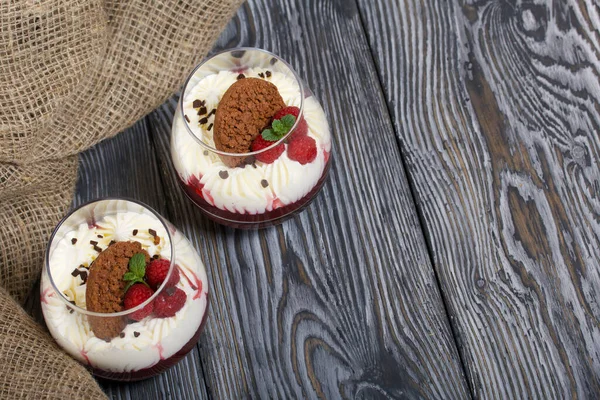 Dessert Made Cream Cheese Raspberry Jelly Decorated Cookies Raspberries Mint — Stock Photo, Image