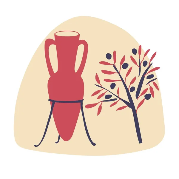 Terra Amphora Оливкова Гілка Дерева Мінімалістичне Мистецтво Домашнього Декору Грецькому — стоковий вектор