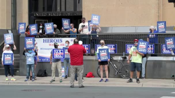 Minneapolis Minnesota Setembro 2020 Trabalhadores Postais Reúnem Para Exigir Que — Vídeo de Stock