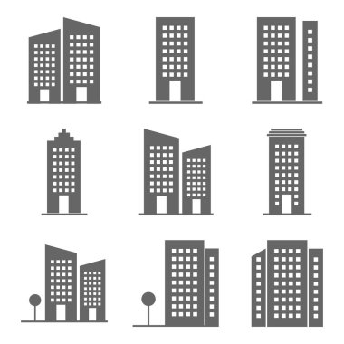 Beyaz arka planda izole edilmiş bina simgesi. Bina Simgesi Moda ve Modern Binalar Sembolü Logo, Web, Uygulama, Ui. Bina Simgesi Simgesi Basit İşareti. Grafik ve Web Tasarımı İçin Bina Simgesi Düz Vektör İllüstrasyonu.