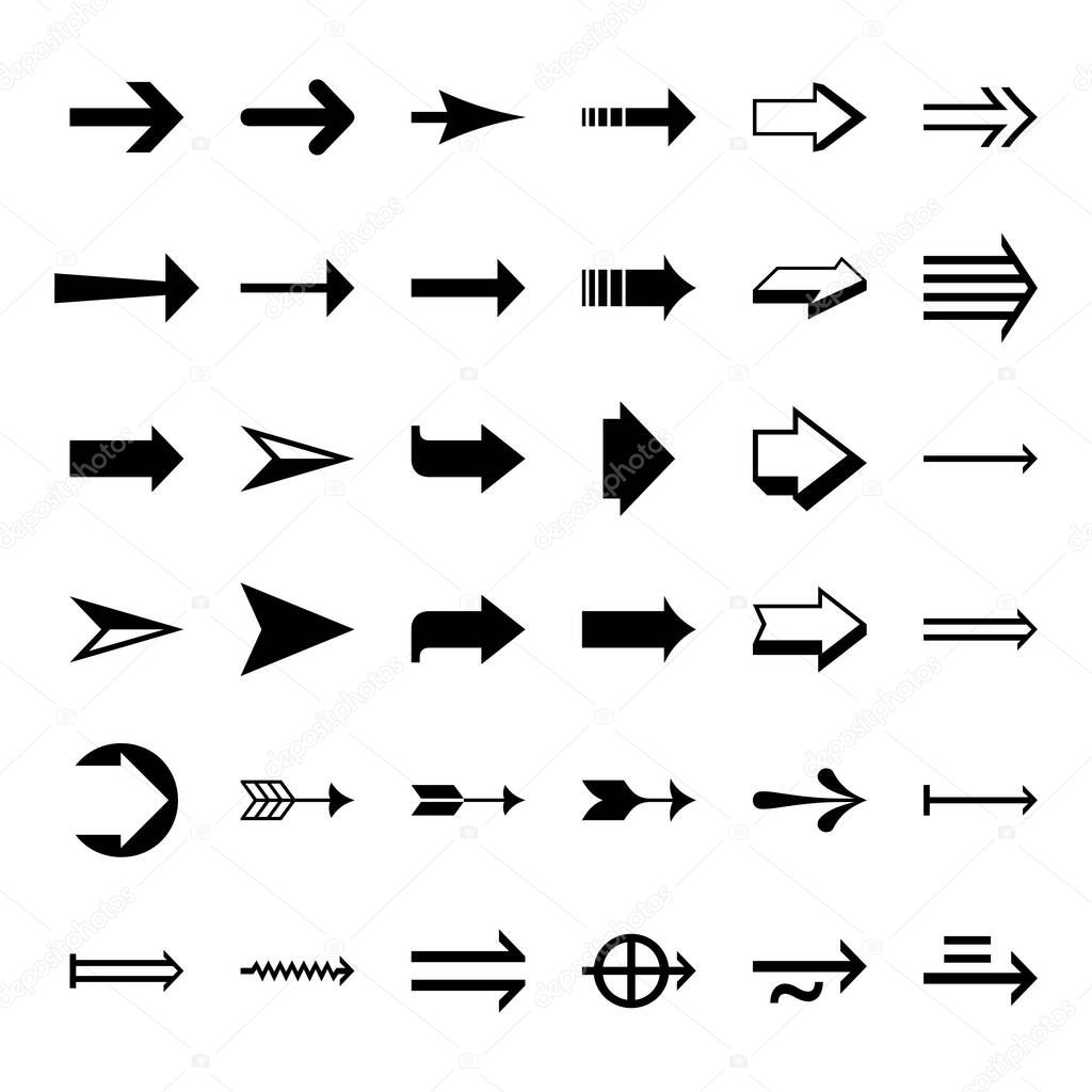 Set arrow icon. Collection different arrows sign. Set of flat icons, signs, symbols arrow for interface design, web design, apps and more. Arrows big black set icons. Arrow icon. Arrow vector collection. Arrow. Cursor. Modern simple arrows.