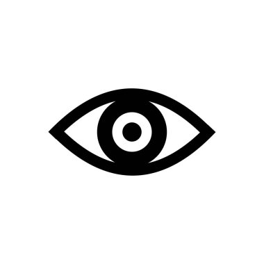 Beyaz arka planda İnsan Gözü Simgesi Vektörü. Beyaz arka planda siyah göz simgesi. Uygulama, ağ ve tasarım için basit ve modern insan gözü simgesi. Göz simgesi vektör illüstrasyonu.