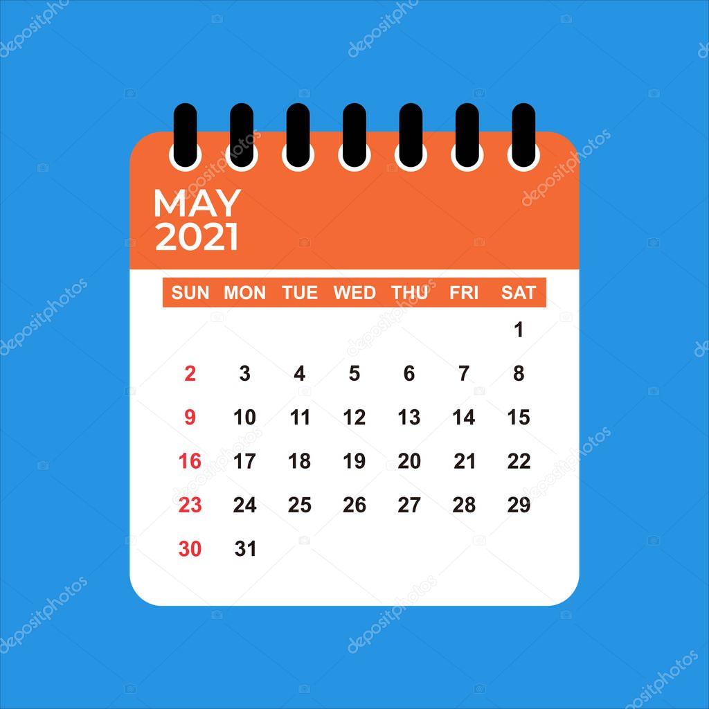 May 2021 Calendar. Calendar May 2021. May 2021 Calendar vector illustration. Wall Desk Calendar Vector Template, Simple Minimal Design. Wall Calendar Template For May 2021.