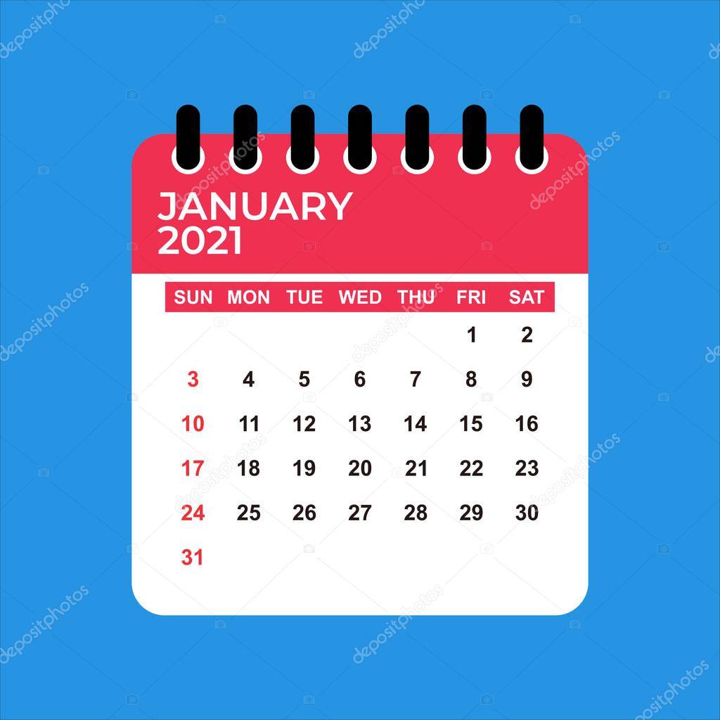 January 2021 Calendar. Calendar January 2021. January 2021 Calendar vector illustration. Wall Desk Calendar Vector Template, Simple Minimal Design. Wall Calendar Template For January 2021.