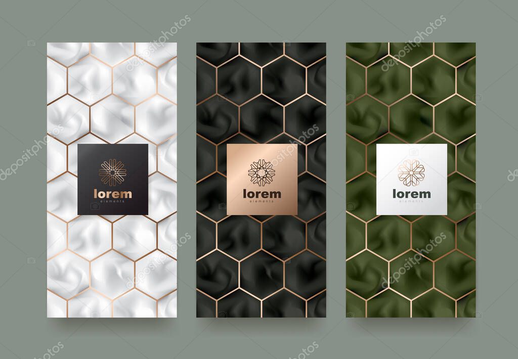 Vector set packaging templates luxury or premium products.logo design with trendy linear style.voucher, flyer, brochure.menu book cover vector illustration.greeting card background.