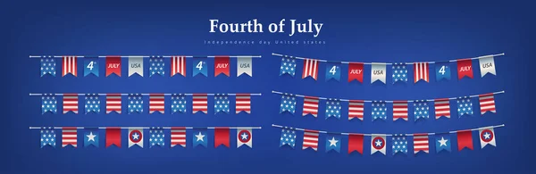 Unabhängigkeitstag Usa Ammern Juli Feier Flaggen Garlands Juli Vektorillustration — Stockvektor