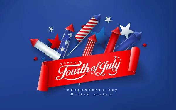 Självständighetsdagen Usa Banner Mall Raketer För Fyrverkerier Bakgrund Juli Firande — Stock vektor